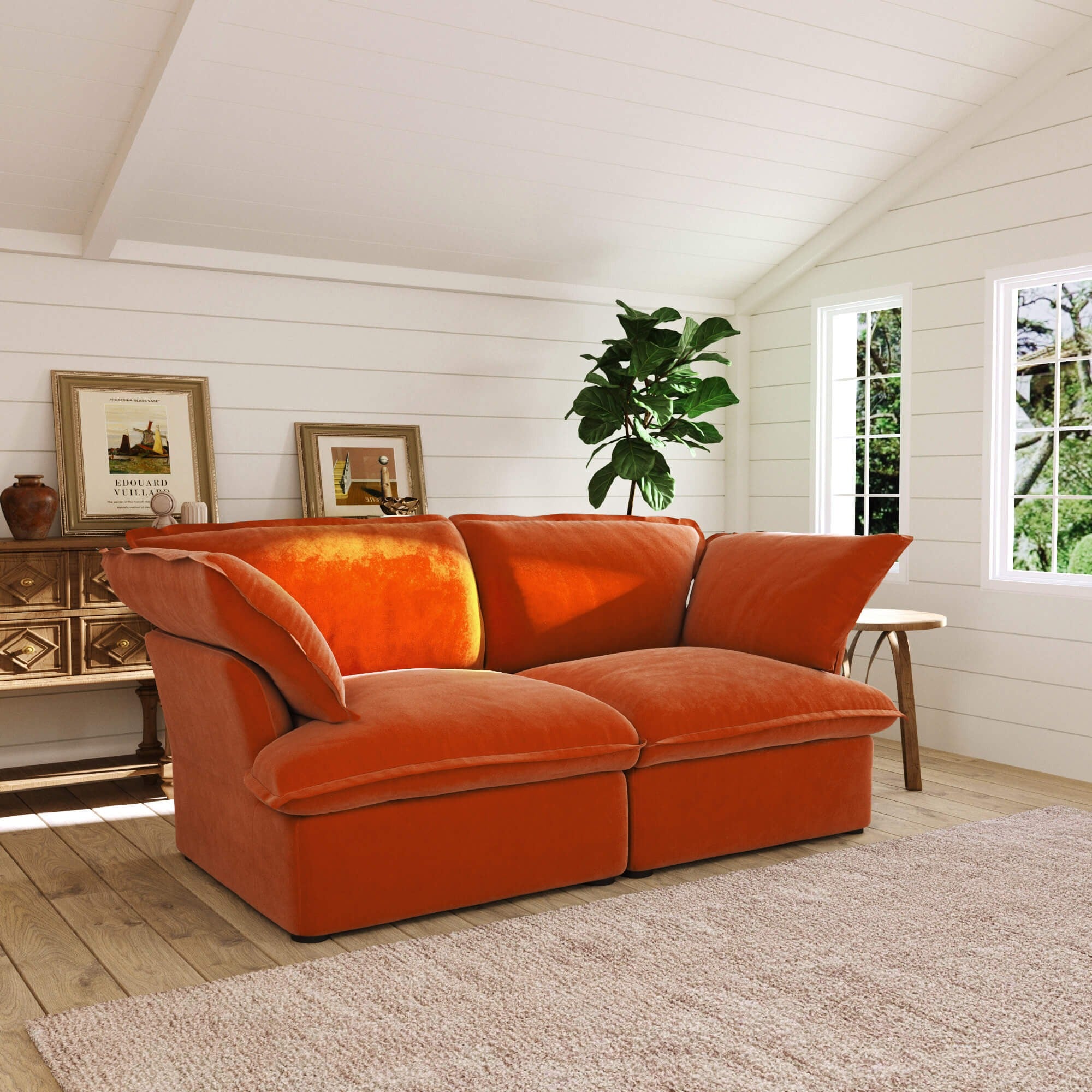 2-Seater Modular Loveseat in Velvet