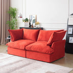 Washable 2-seater sofa with flared arms and washable covers, side view.