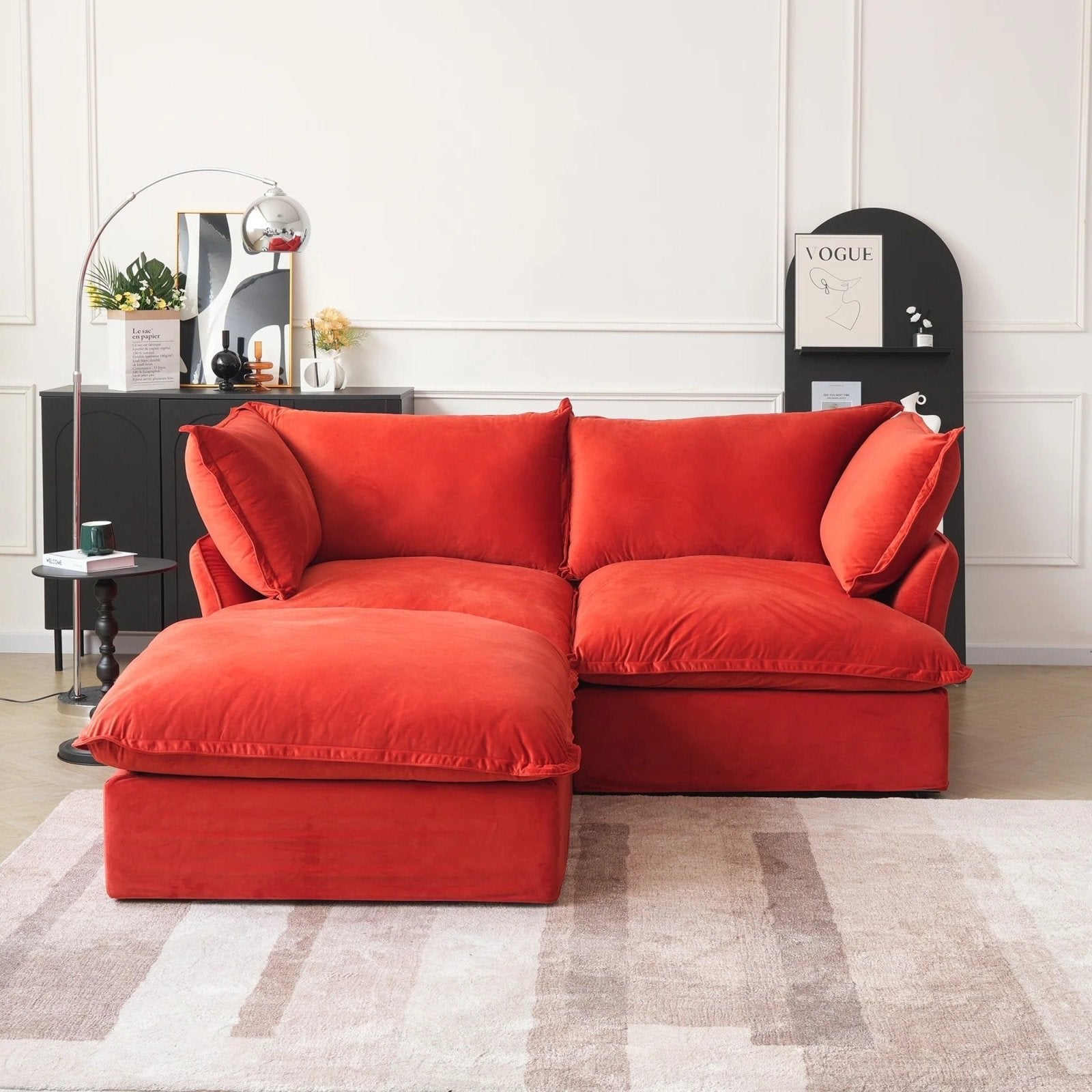 Modular Washable 2-Seater Sectional in Red Velvet