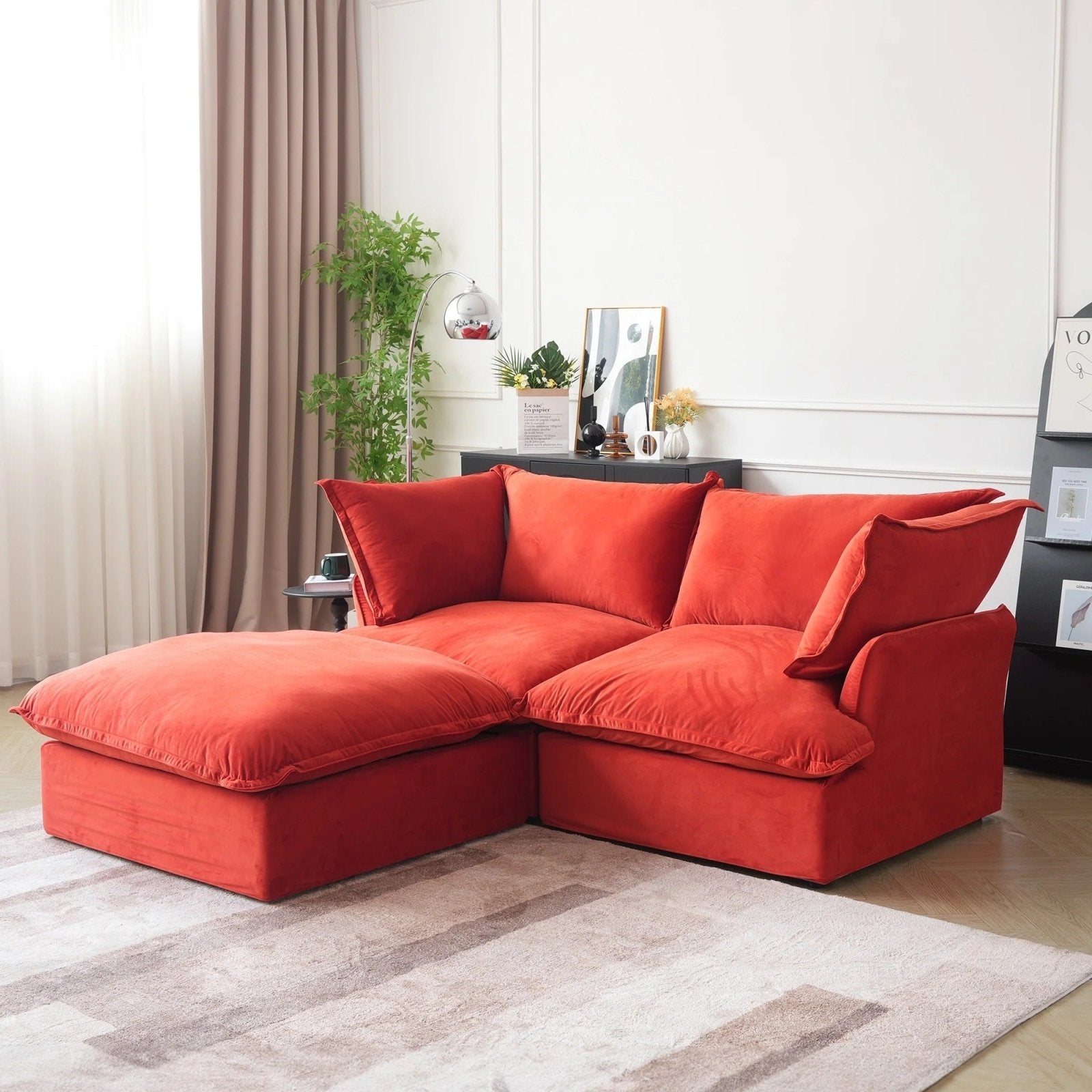 Modular Washable 2-Seater Sectional in Red Velvet