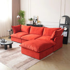 Washable 3-seater L-sectional with removable covers in red performance velvet.