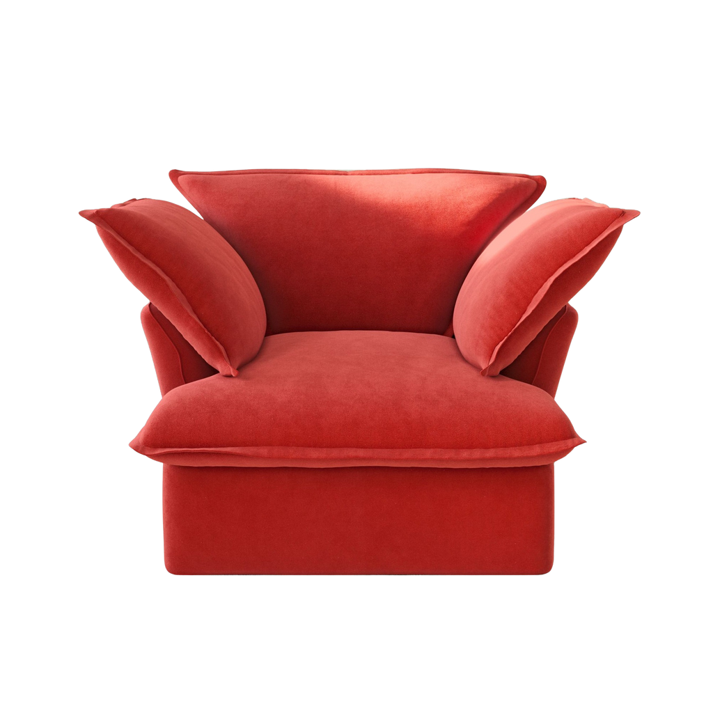 Red armchair with unique design on a white background