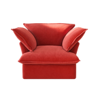 Red armchair with unique design on a white background