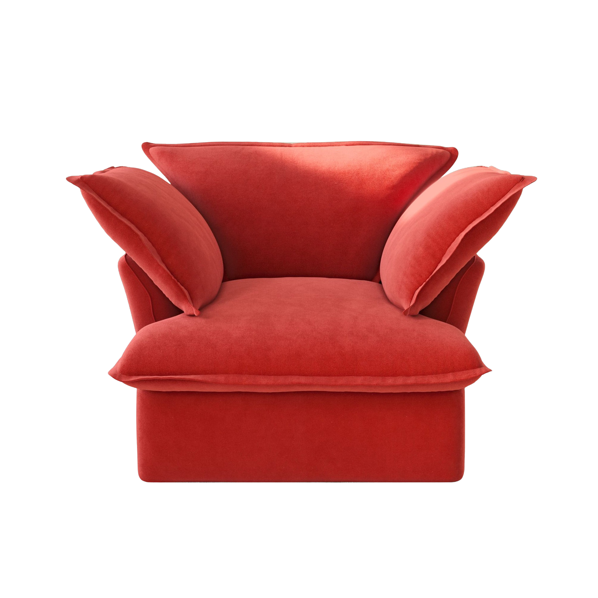 Red armchair with unique design on a white background