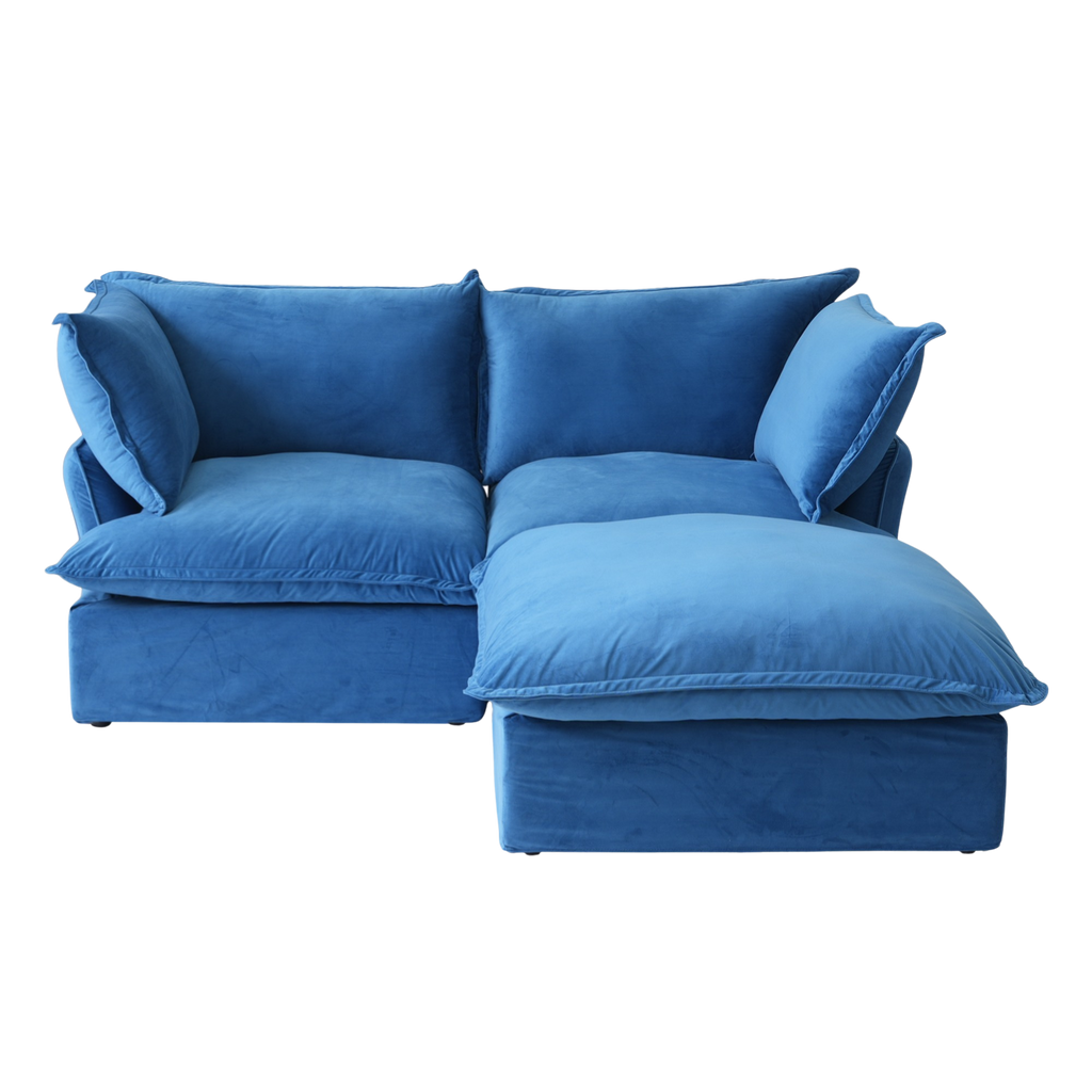 Blue sectional sofa on a white background