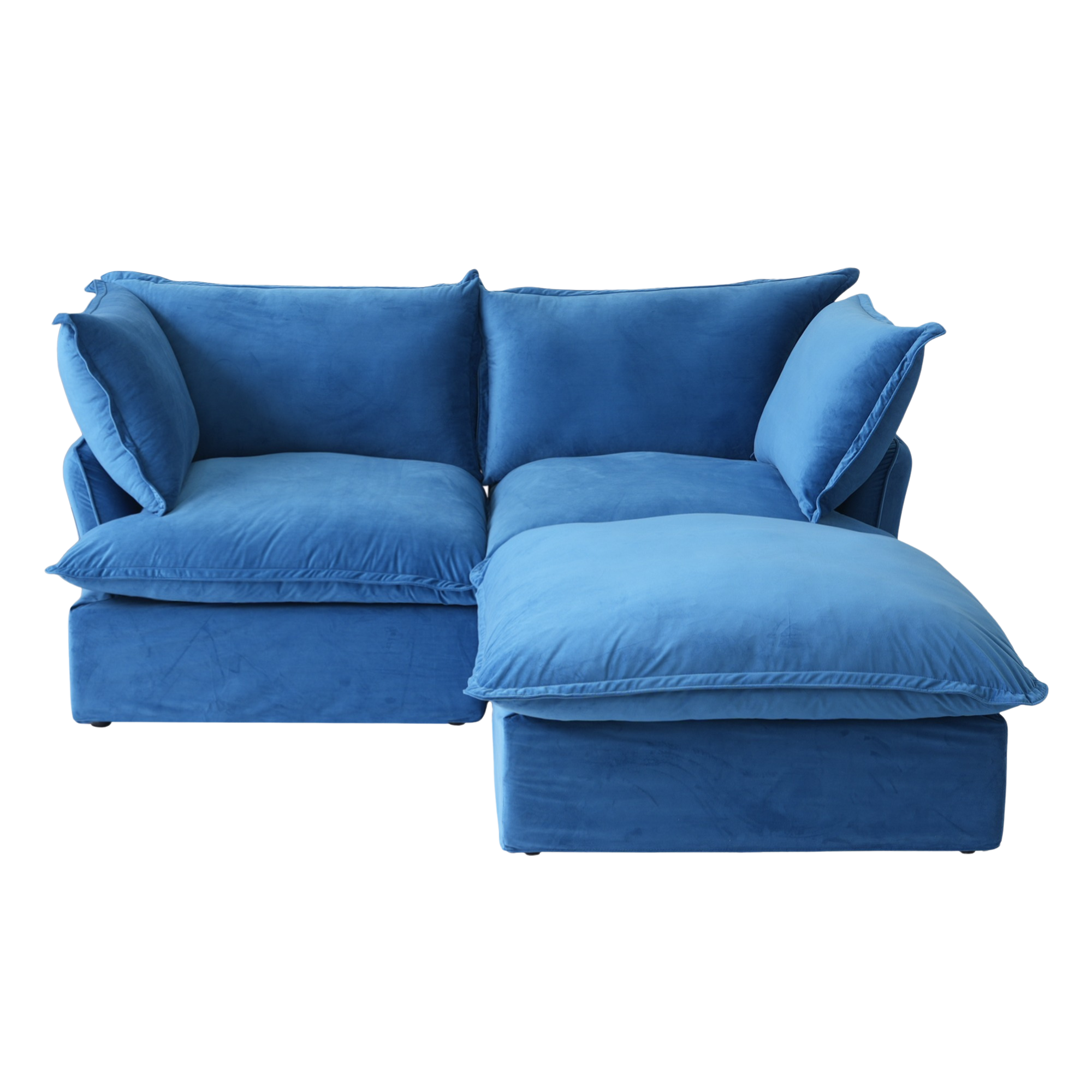 Blue sectional sofa on a white background