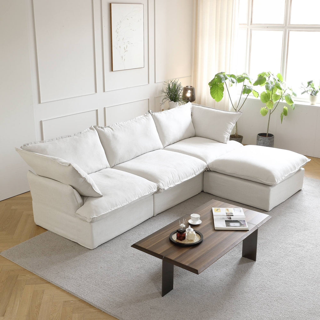 Modular Washable 3-Seater L-Shaped Sectional in White