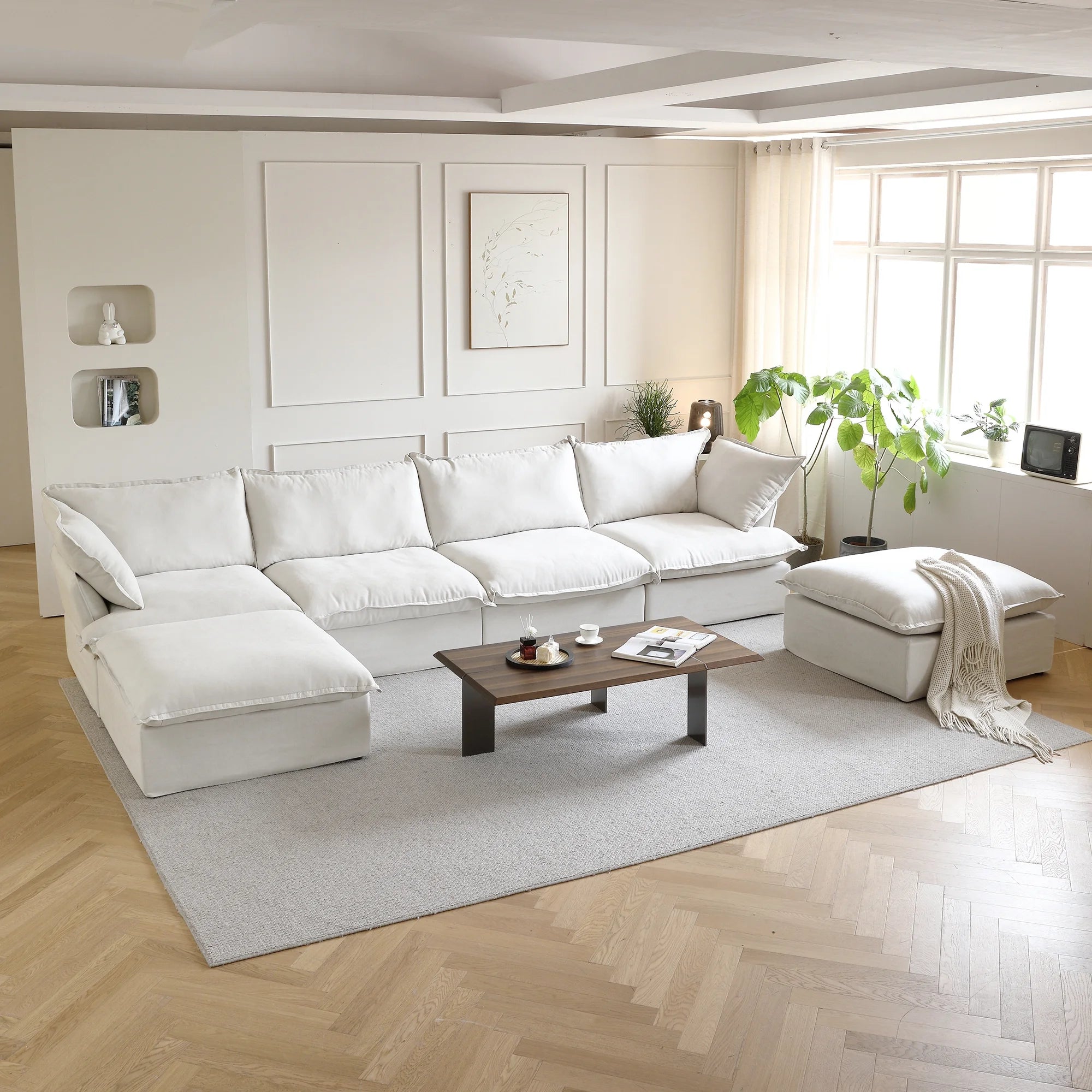 Modular Washable 4-Seater U-Shaped Sectional in White