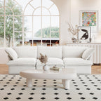 A white 3-seater linen sectional sofa in a modern living room setting with deep seating.