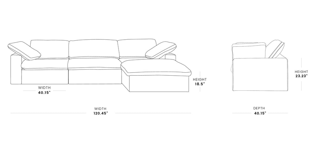 Modular Washable Cloud 3-Seater L-Shaped Sectional in Gray