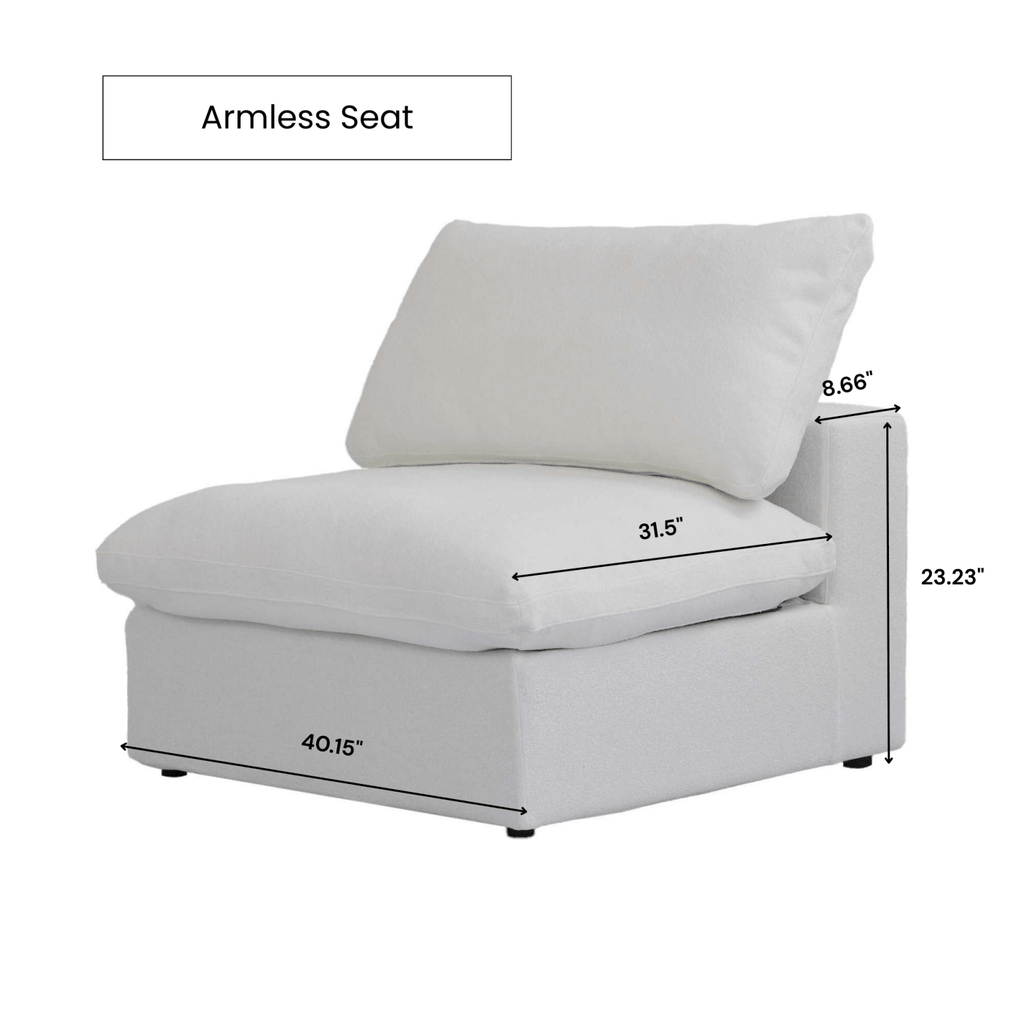 Dimensions of a cloud armless modular seat.