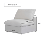 Dimensions of a cloud armless modular seat.