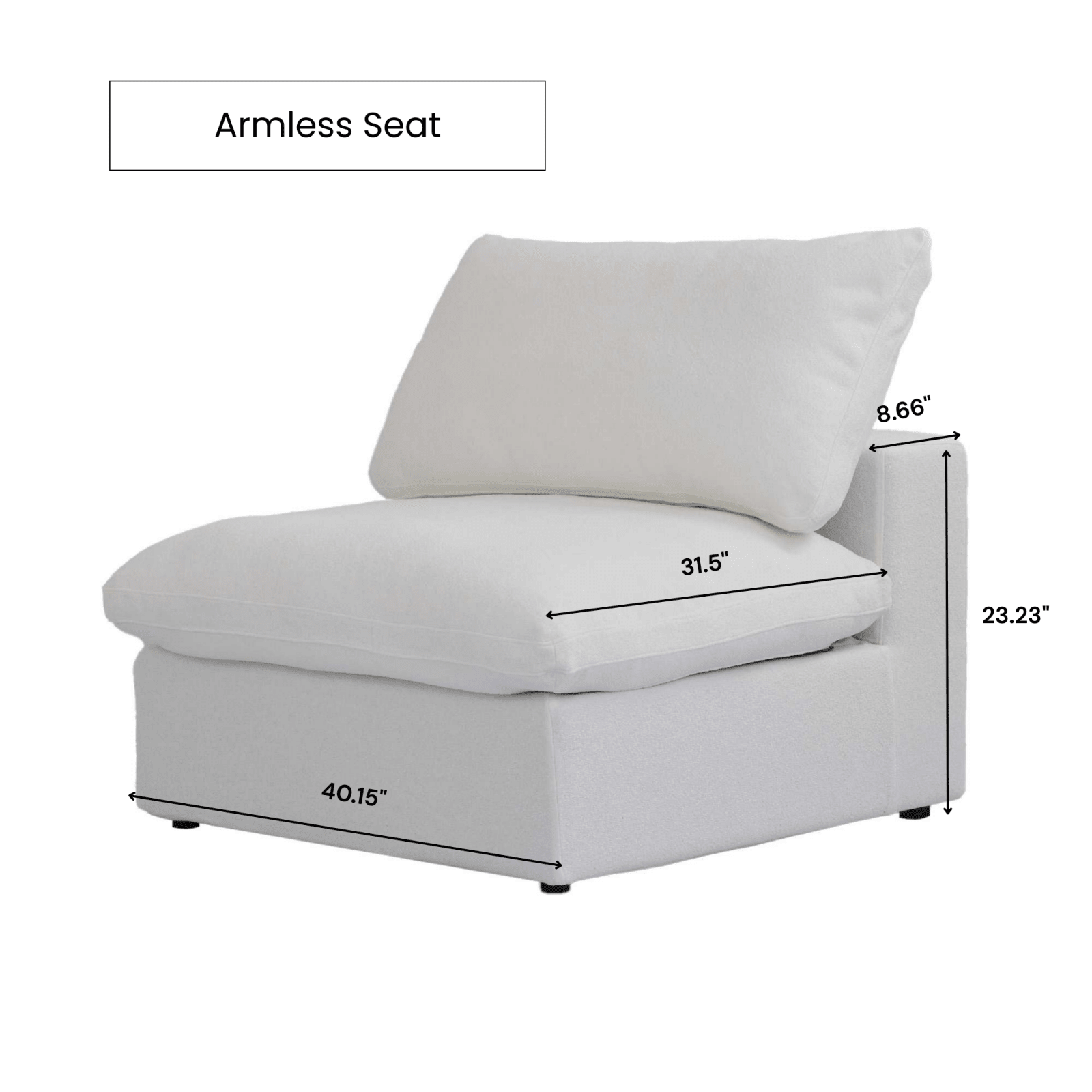 Dimensions of a cloud armless modular seat.