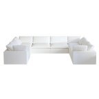 White modular 8-seat pit-style sofa on a white background