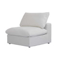 White linen armless module to build custom cloud sofa, featuring washable covers, side view.