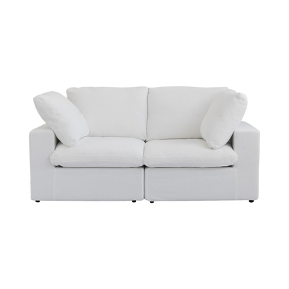 White loveseat sofa with two cushions on a white background