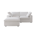 White loveseat sectional sofa with chaise on a white background