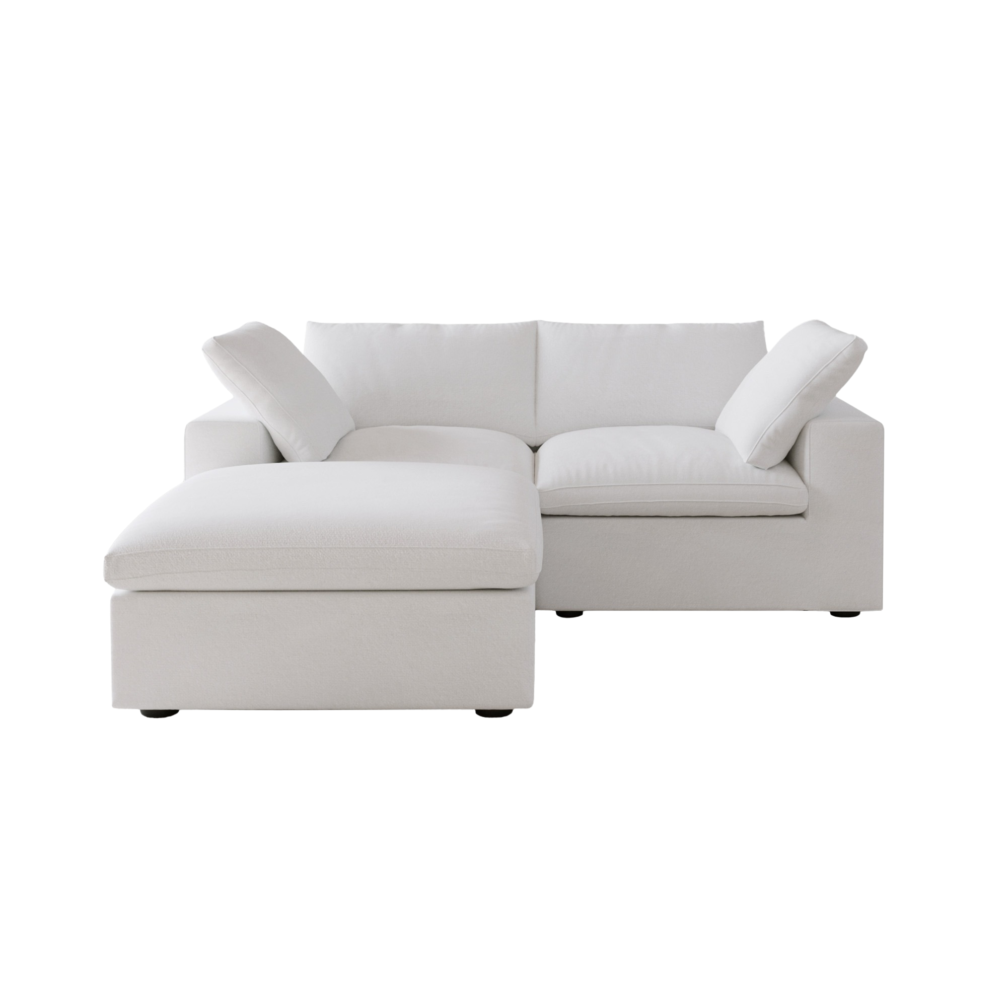 White loveseat sectional sofa with chaise on a white background