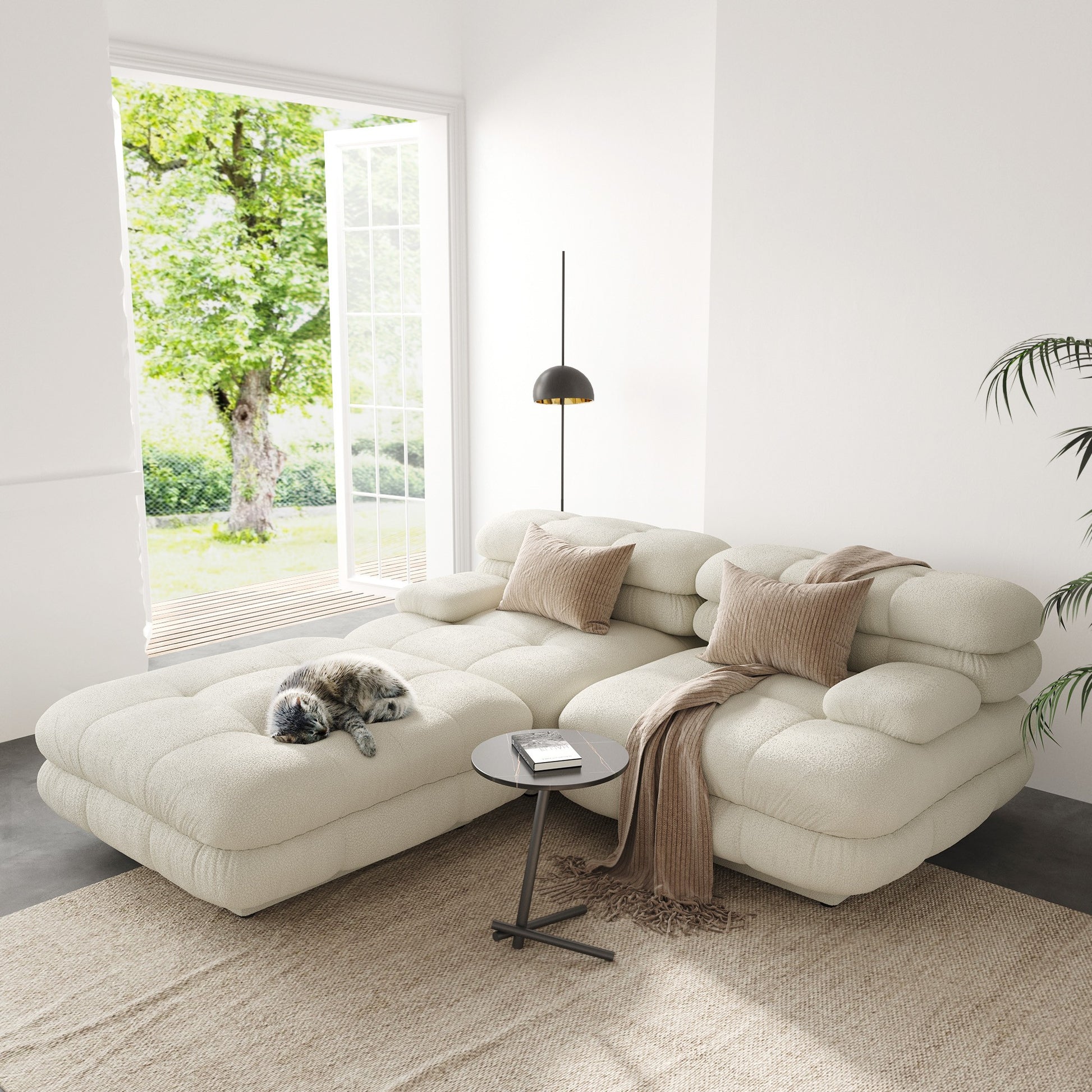 Loveseat with Ottoman Teddy Velvet Sectional Modular Sofa | Moderne - Divan Dreams