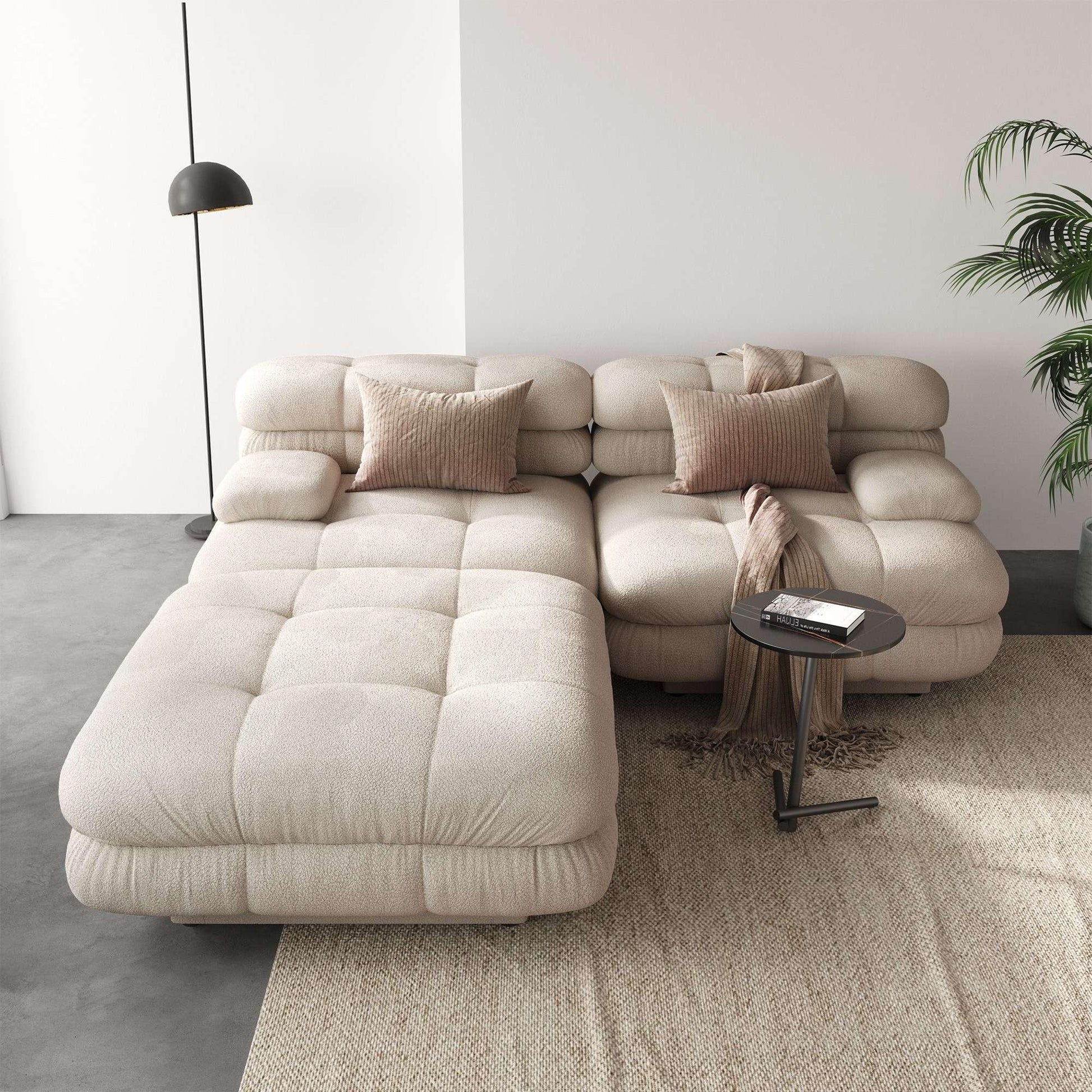 Loveseat with Ottoman Teddy Velvet Sectional Modular Sofa | Moderne - Divan Dreams