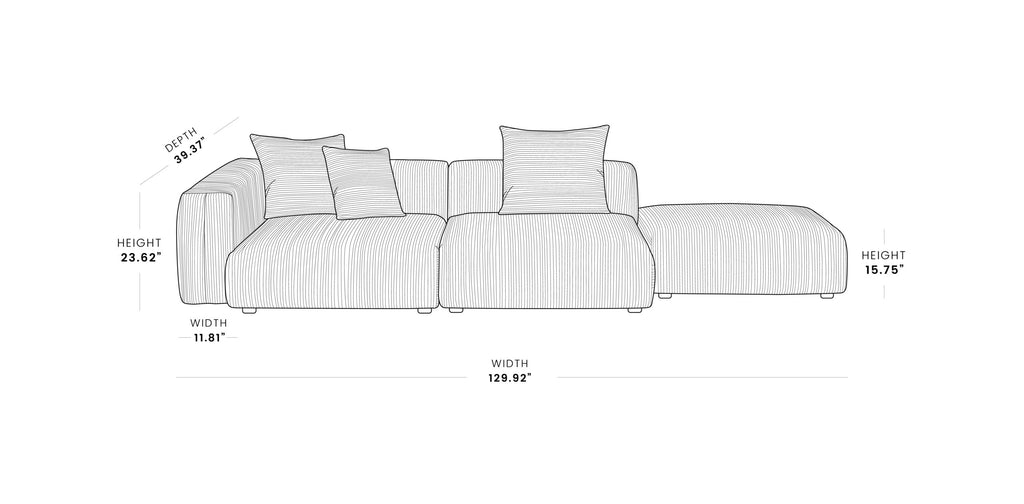 Modular Washable Oversized 2-Seater Open-End Sectional in Beige
