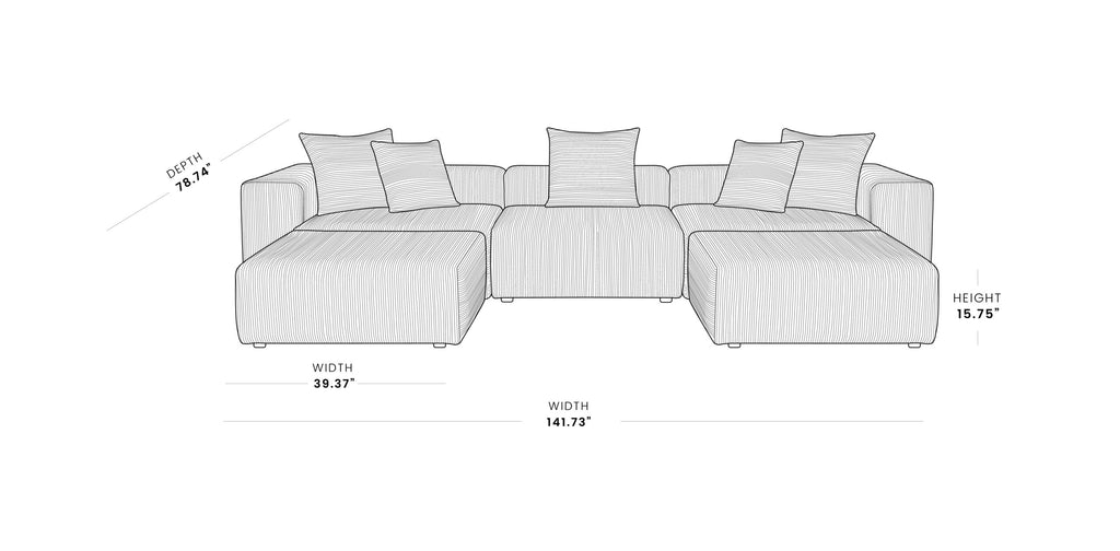 Modular Washable Oversized 3-Seater U-Shaped Sectional in Black