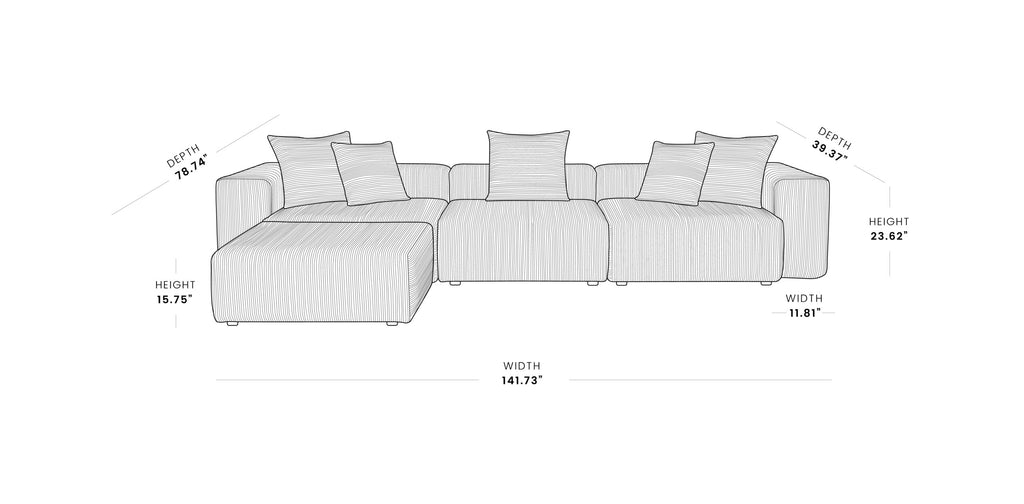 Modular Washable Oversized 3-Seater L-Shaped Sectional in Black