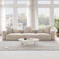 A beige corduroy 3-seat sectional modular sofa with detachable armrests and removable covers, pet-friendly, displayed in a bright living space.
