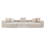 Beige sectional 3-seat sofa with cushions on a white background