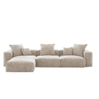 Beige sectional L-shaped sofa with cushions on a white background