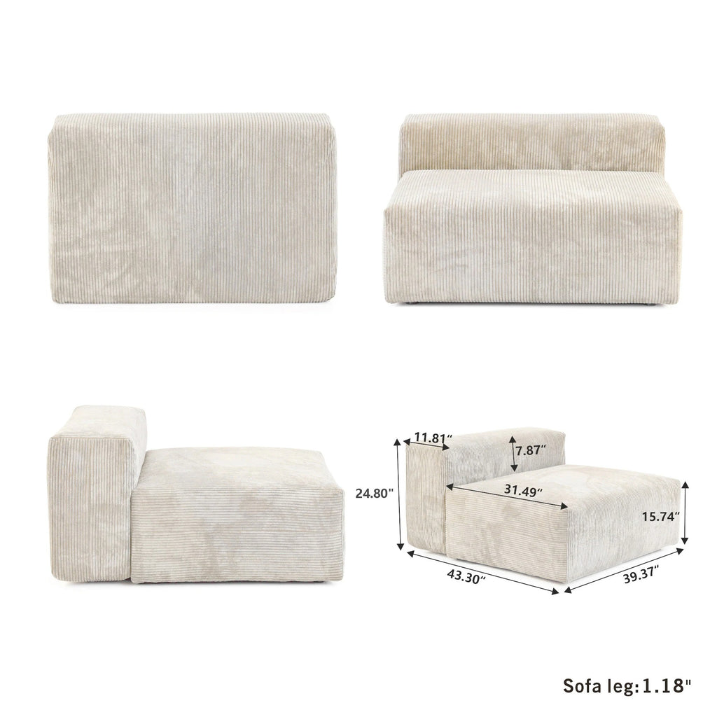 Modular Washable Oversized Armless Chair in Beige