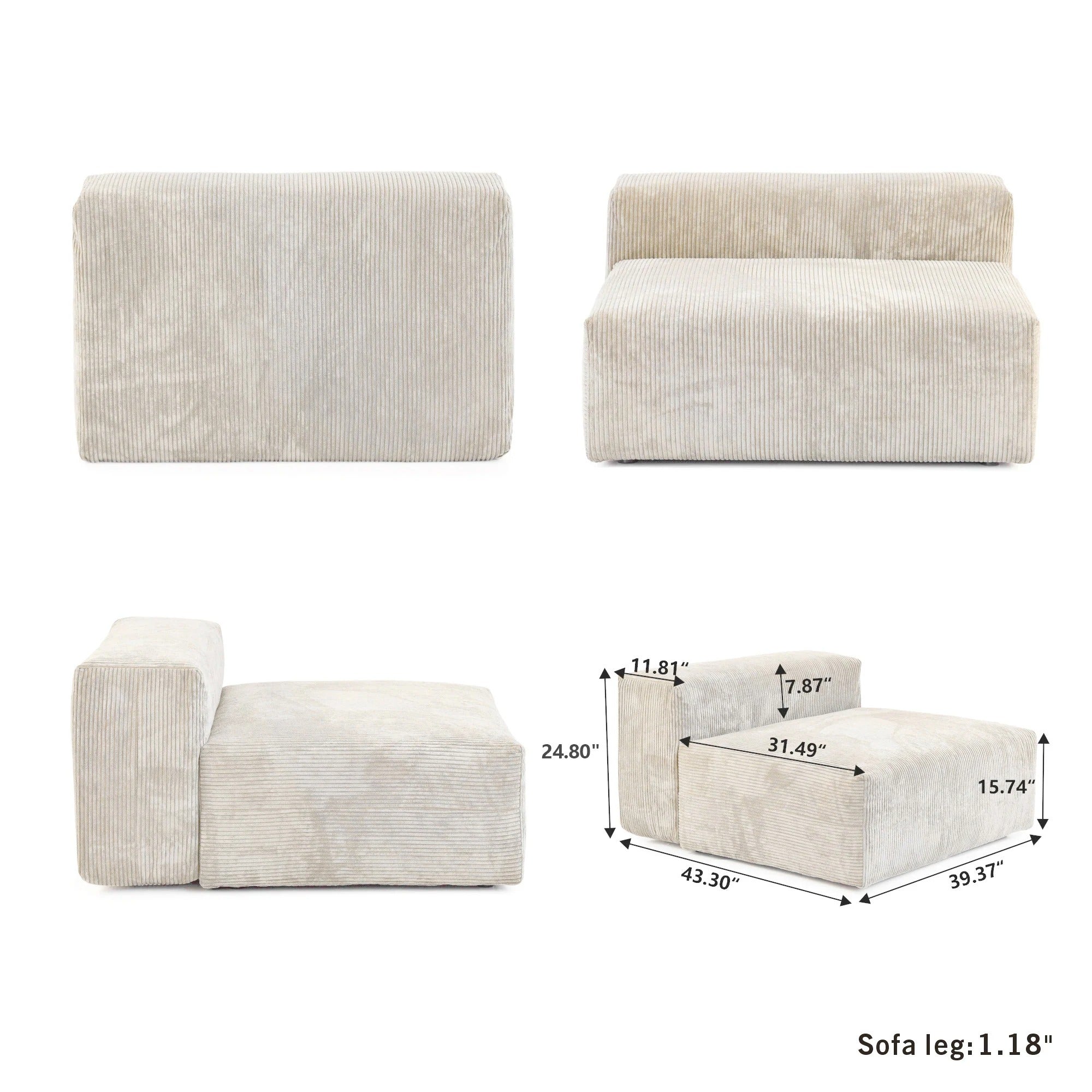 Modular Washable Oversized Armless Chair in Beige