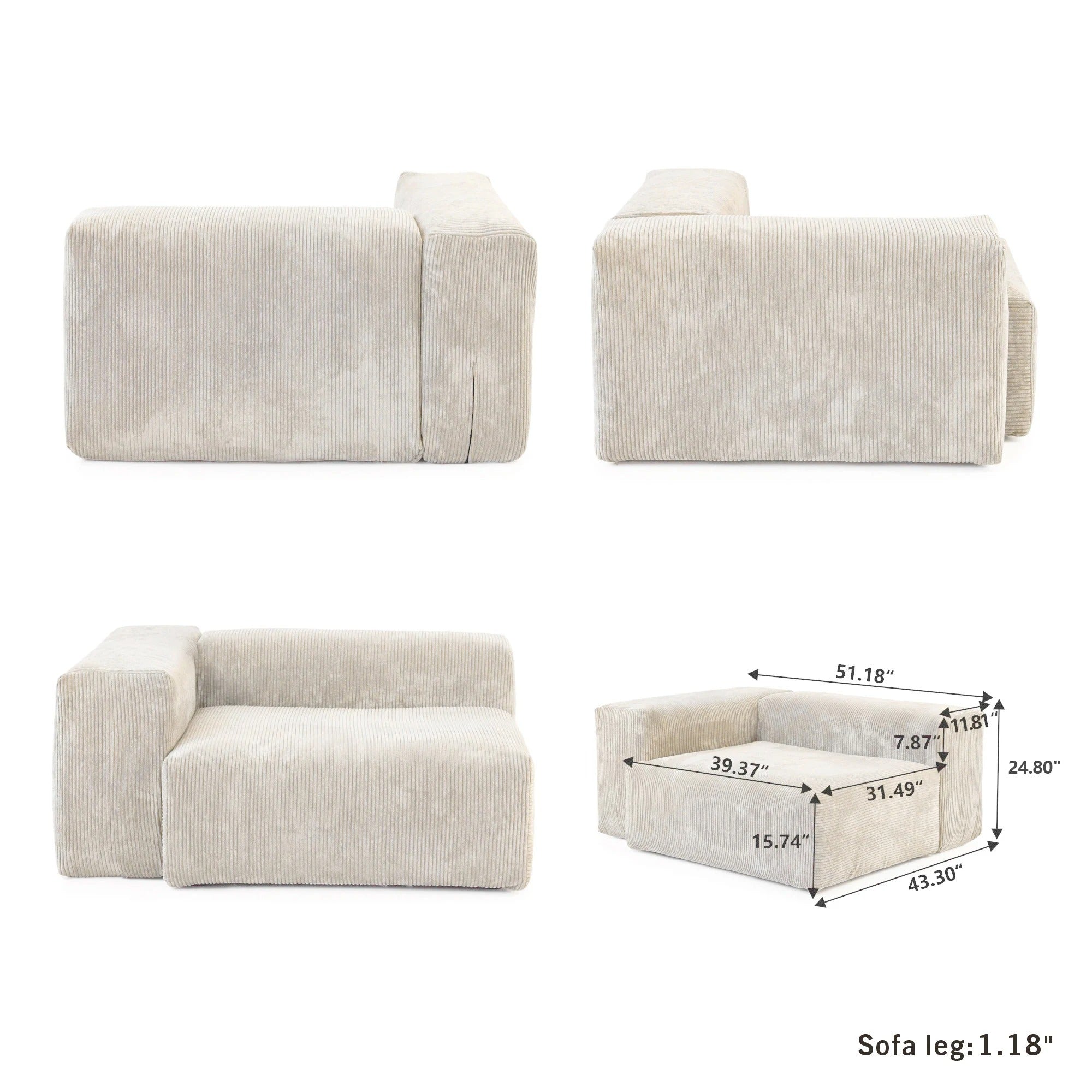 Modular Washable Oversized Corner Chair in Beige