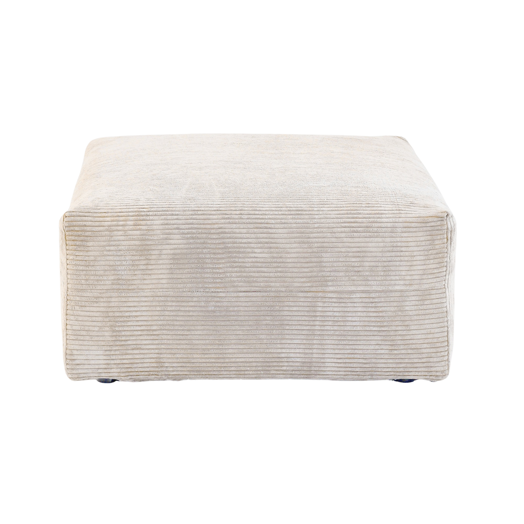 Beige corduroy ottoman on a white background