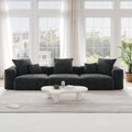 A black corduroy 3-seat sectional modular sofa with detachable armrests and removable covers, pet-friendly, displayed in a bright living space.