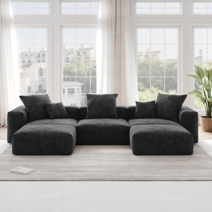 5-Piece U-Shaped Corduroy Sectional Sofa | Teddy - Divan Dreams