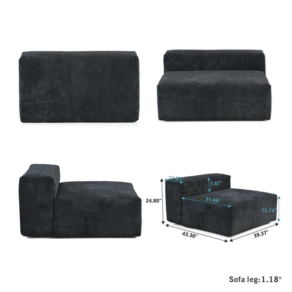 Modular Washable Oversized Armless Chair in Black