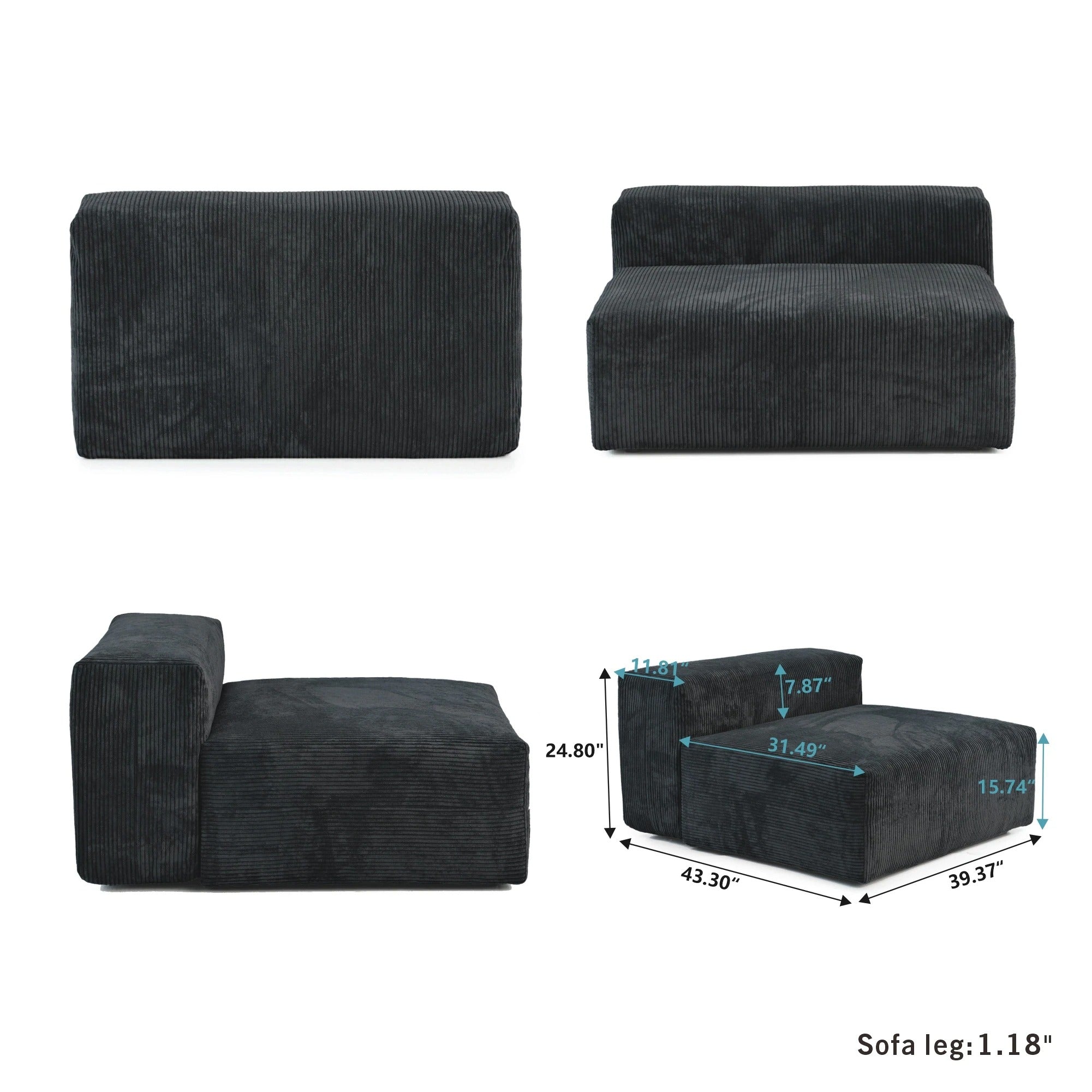 Modular Washable Oversized Armless Chair in Black