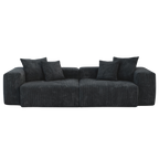 Black loveseat sectional sofa with cushions on a white background