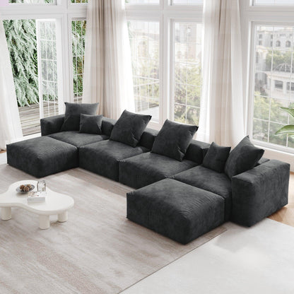 U-Shaped Corduroy Sectional Sofa | Teddy - Divan Dreams