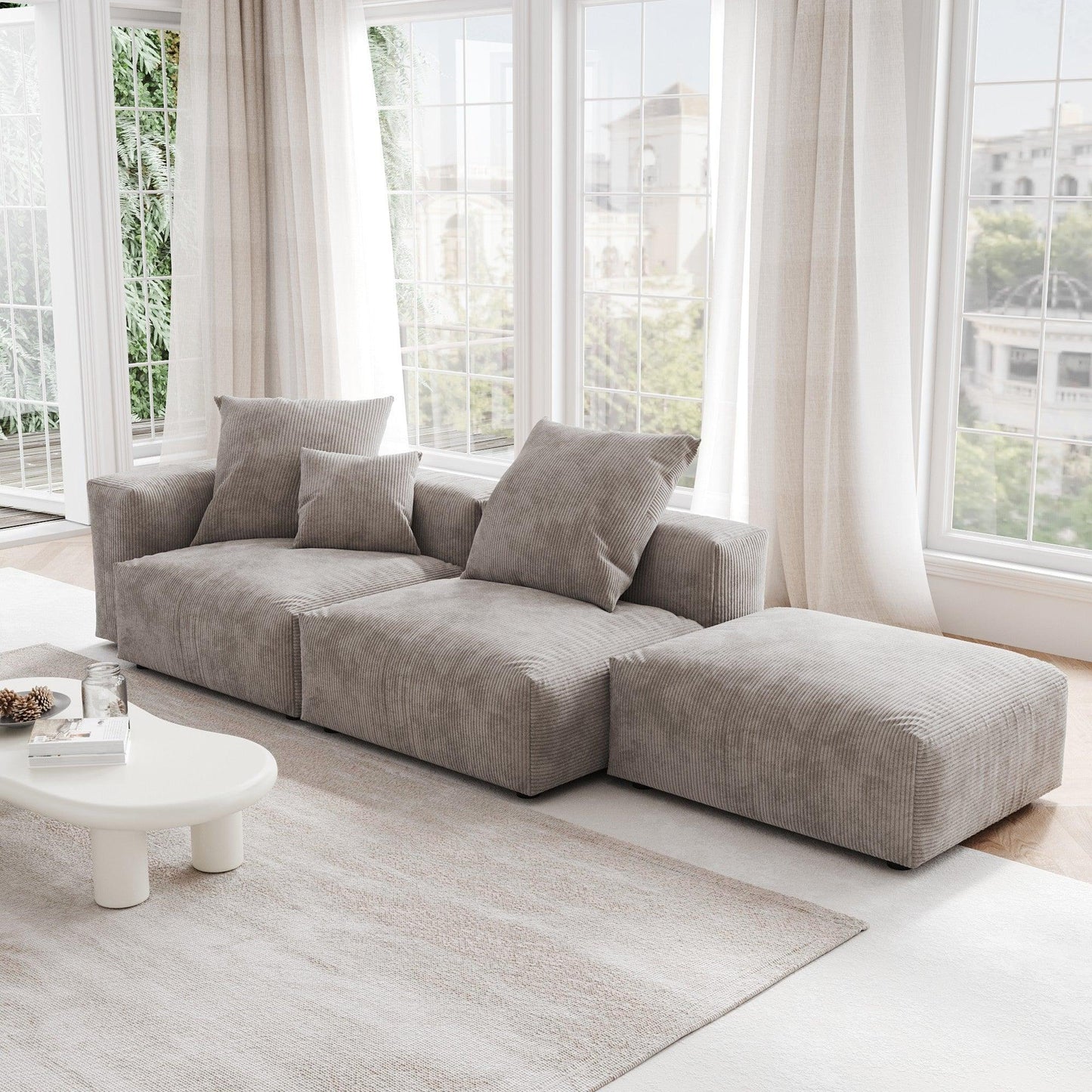 3-Piece Set Corduroy Sectional Sofa | Teddy - Divan Dreams