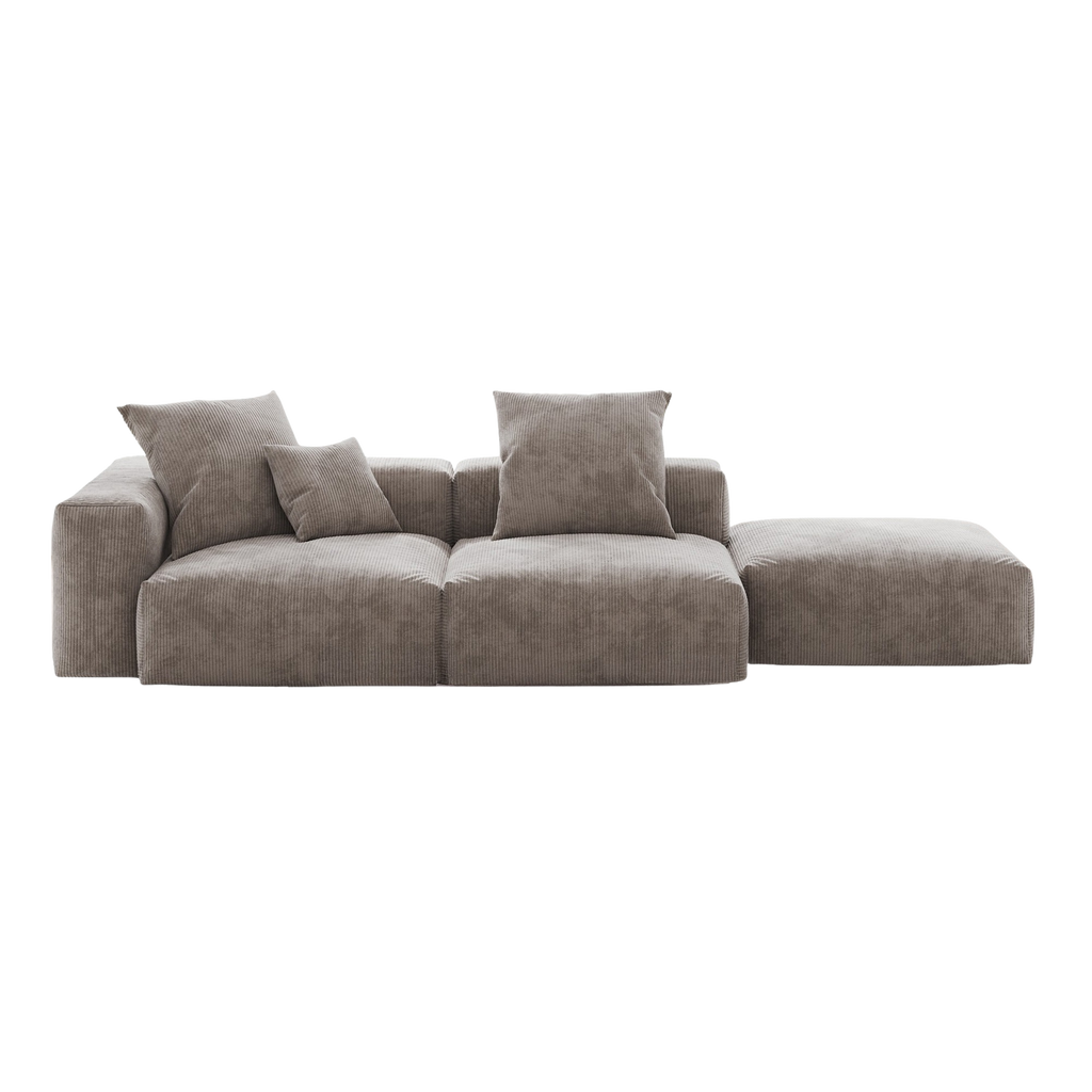 Brown 3-seat lounger sofa with cushions on a white background
