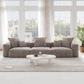 A brown corduroy 3-seat sectional modular sofa with detachable armrests and removable covers, pet-friendly, displayed in a bright living space.