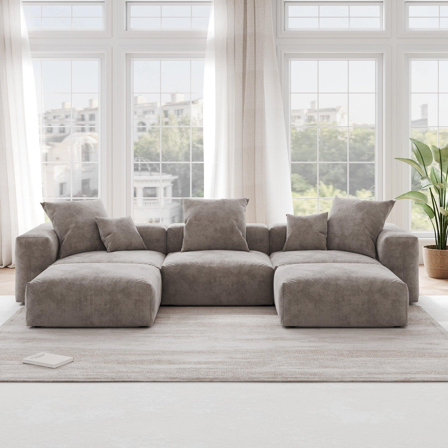 5-Piece U-Shaped Corduroy Sectional Sofa | Teddy - Divan Dreams