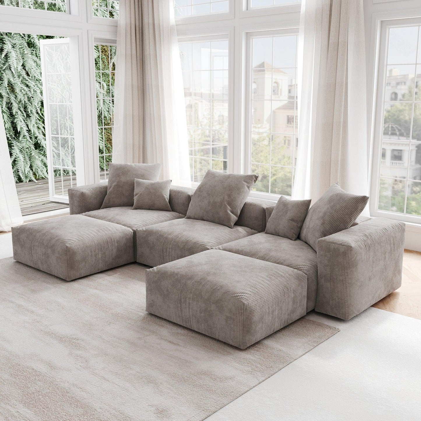 5-Piece U-Shaped Corduroy Sectional Sofa | Teddy - Divan Dreams