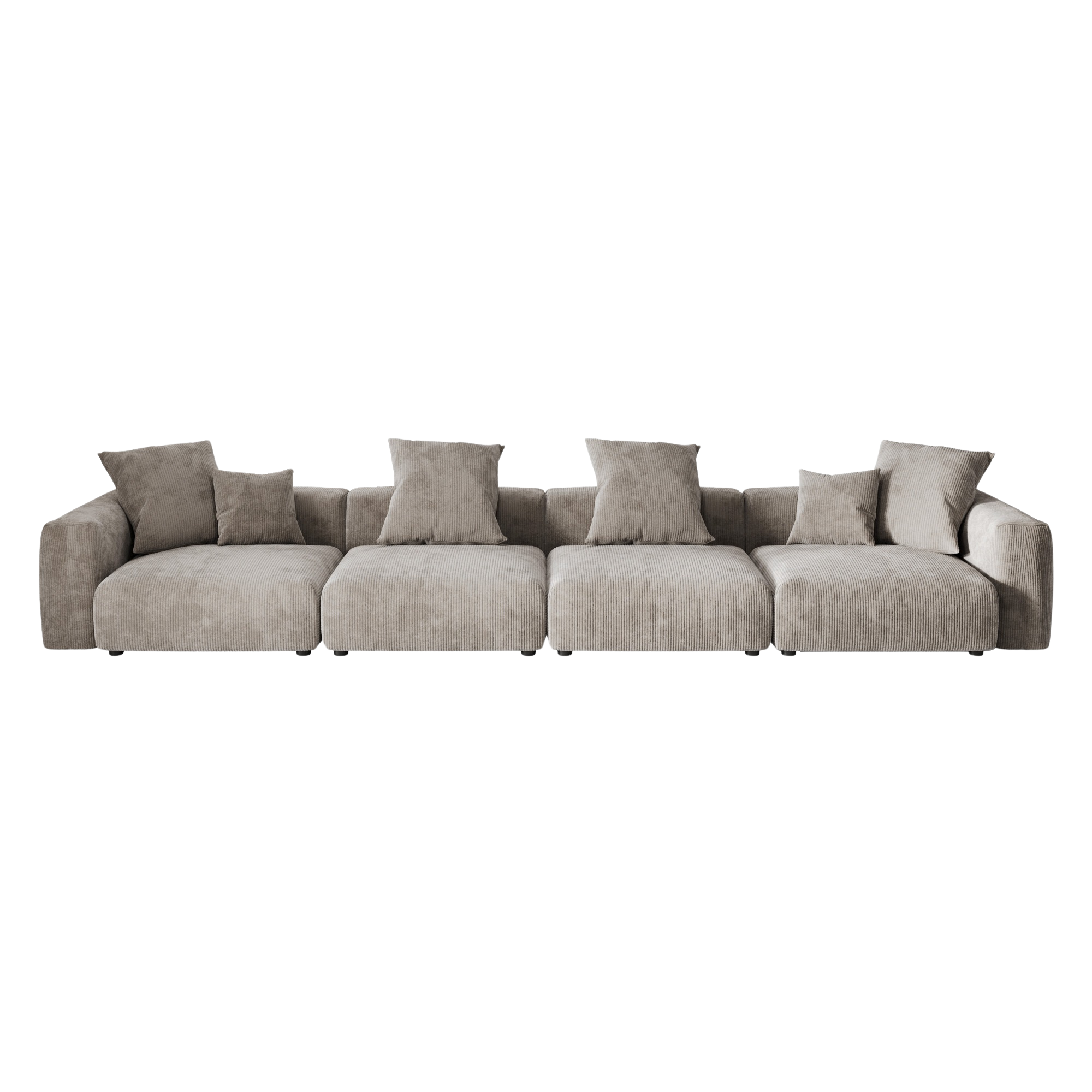 Brown 4-seat sectional sofa with multiple cushions on a white background
