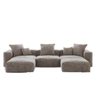 Brown U-shaped sectional sofa with multiple cushions on a white background