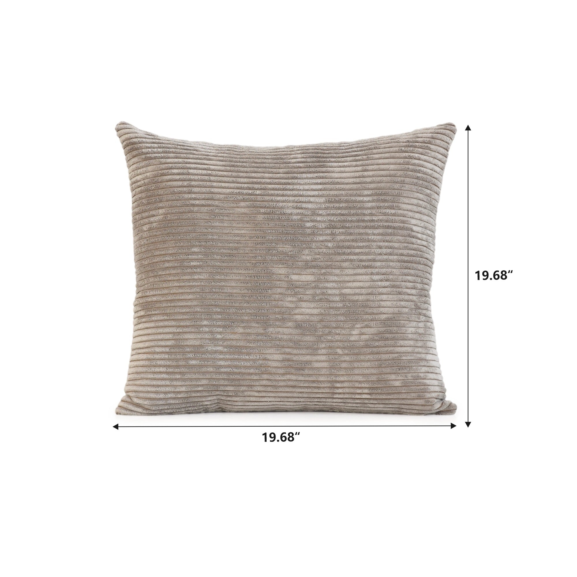 Brown corduroy pillow with dimensions on a white background