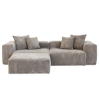 Brown sectional loveseat sofa with ottoman and cushions on a white background