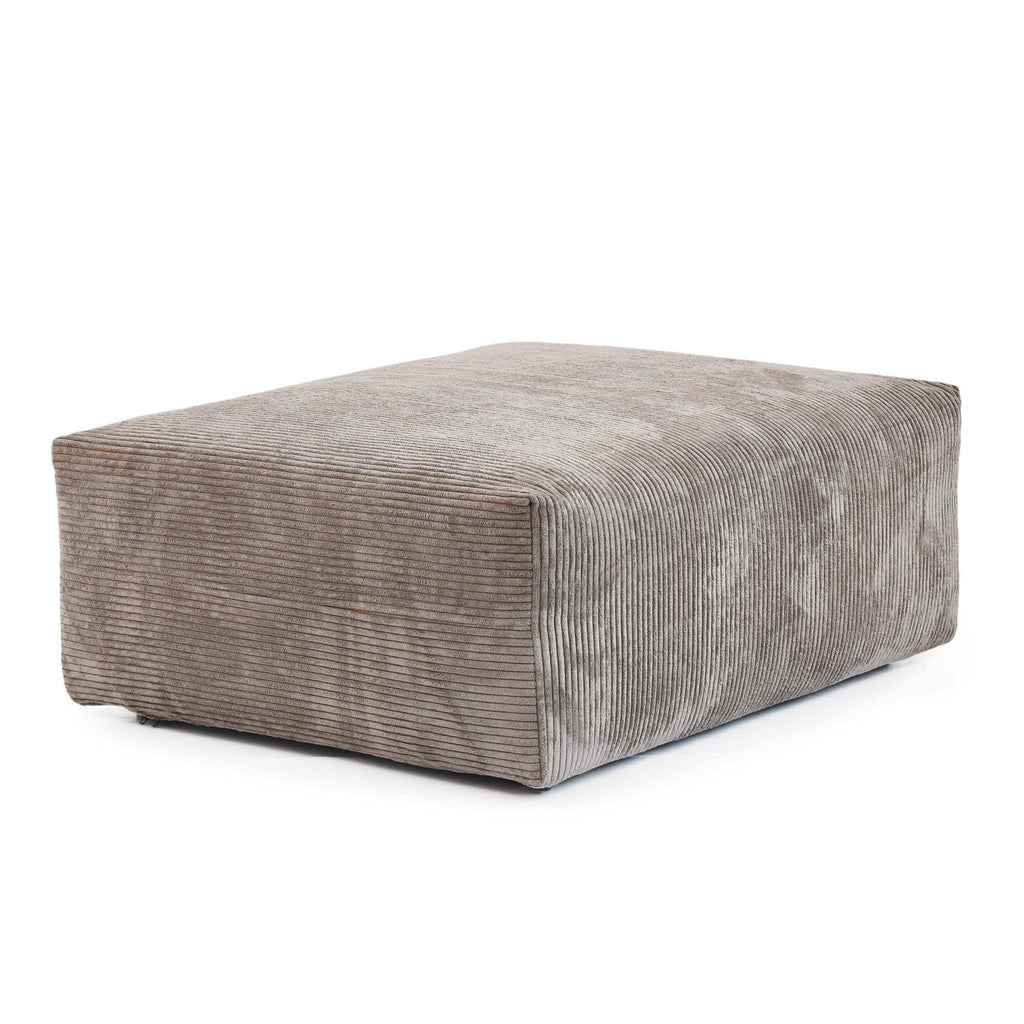 A brown corduroy modular ottoman with removable covers, presented in a minimalist style against a white background.